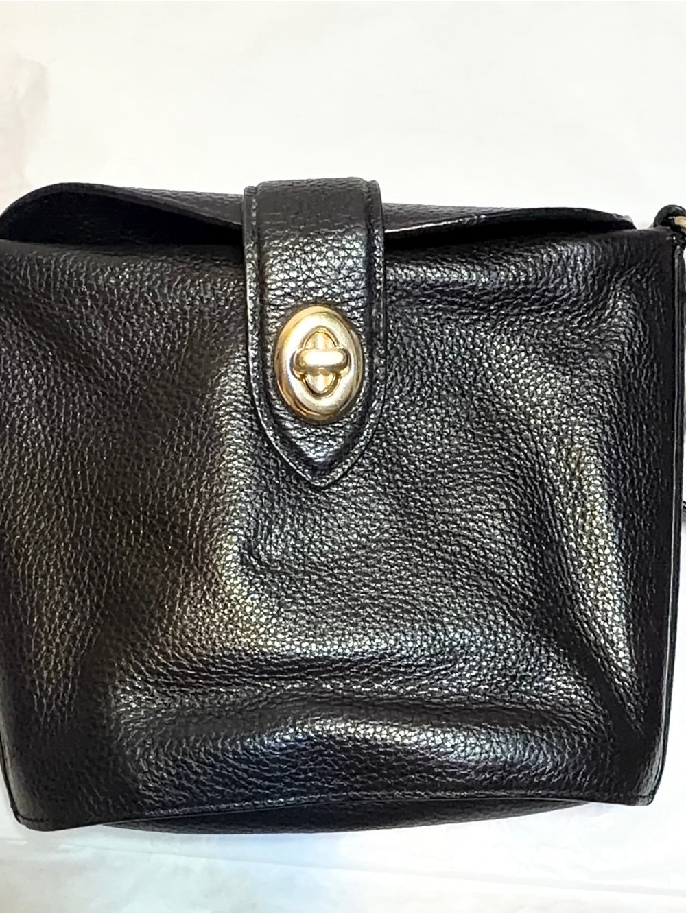 Black Leather Coach Addie cross body bag with Gold Turn-Lock